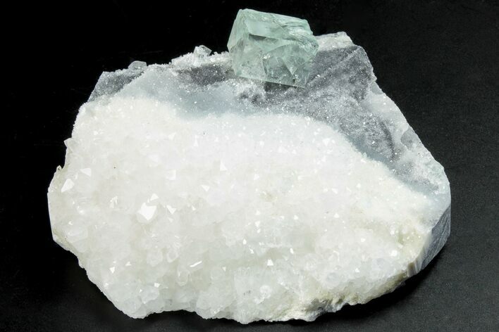 Glass-Clear Green Cubic Fluorite Crystals on Quartz - China #293786